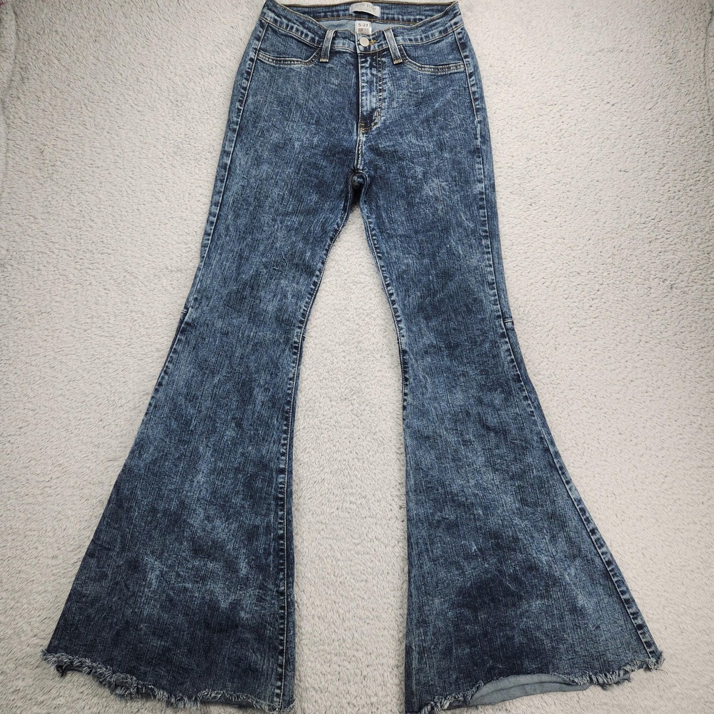 Judy Blue Jeans Womens 5/27 High Rise Flare Raw Hem Stretch Denim Made USA